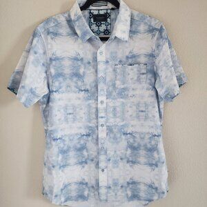 7 Diamonds Mens Salt Water Button Up Shirt Short Sleeve Woven Blue White Size M